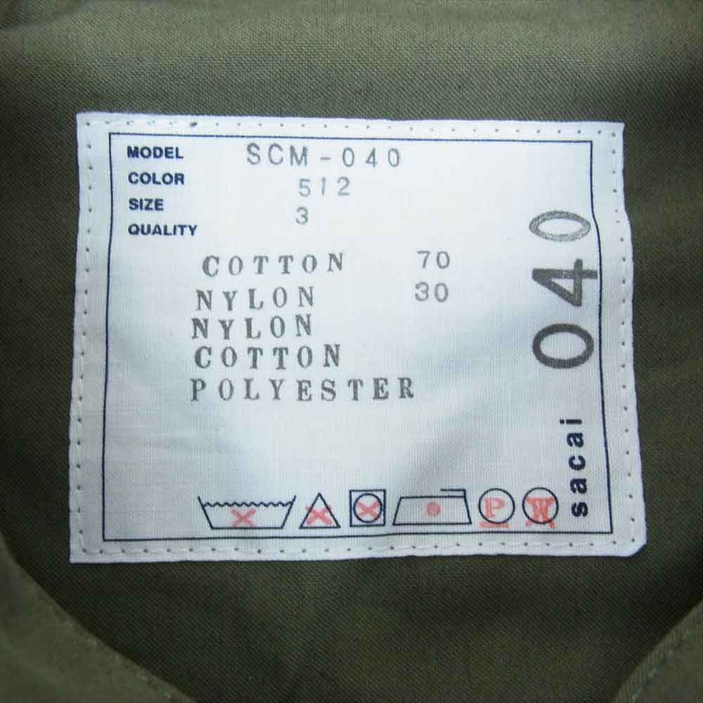 Sacai サカイ 21SS SCM-040 Cotton Oxford  Nylon Twill Shirt コットン オックスフォード ナイロン ツイル ミリタリー シャツ カーキ系 3【美品】【中古】