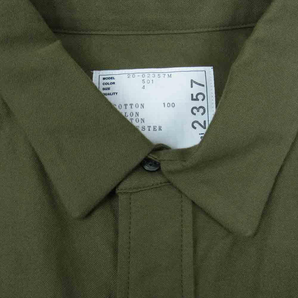 Sacai サカイ 20-02357M Nylon Twill Cotton Shirt ナイロン ツイル ミリタリー ドッキング シャツ MA1 カーキ系 4【美品】【中古】