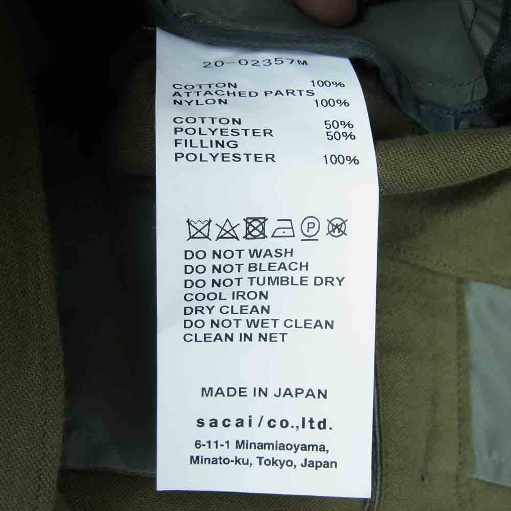 Sacai サカイ 20-02357M Nylon Twill Cotton Shirt ナイロン ツイル ミリタリー ドッキング シャツ MA1 カーキ系 4【美品】【中古】