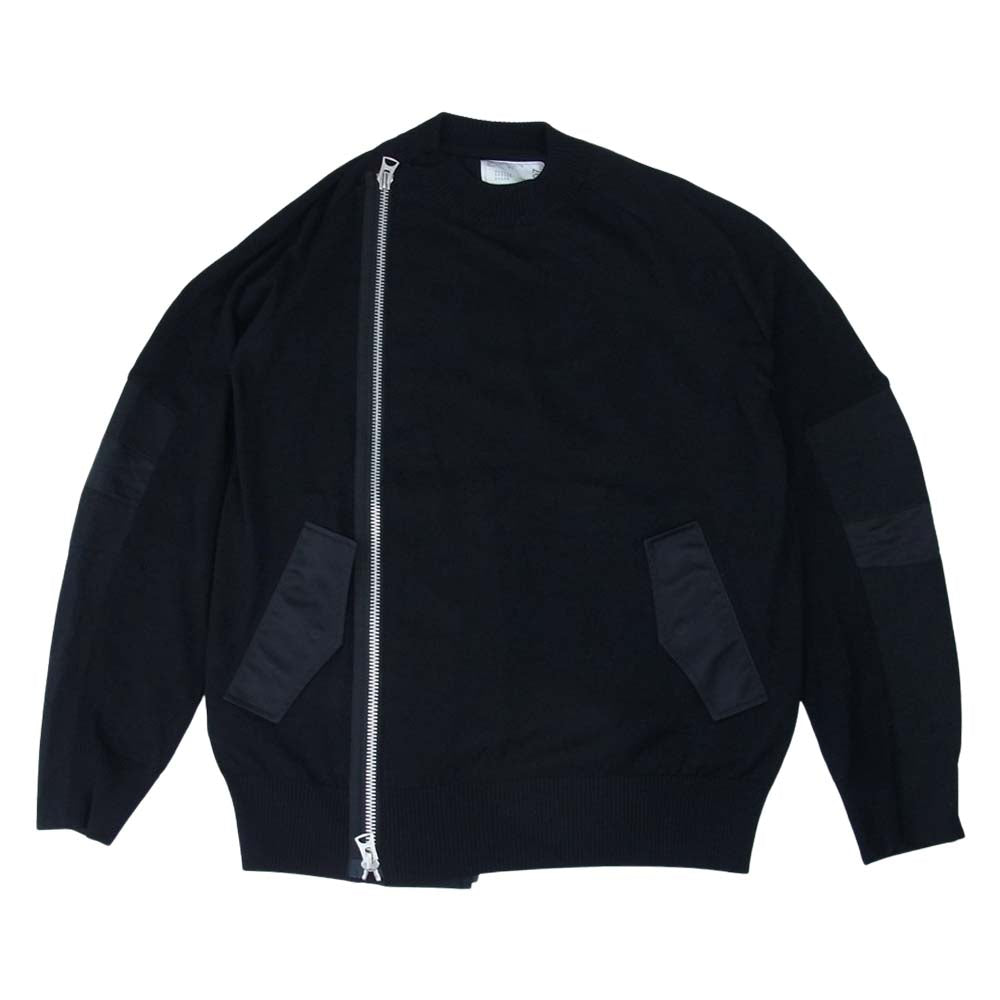 Sacai サカイ 21-02507M cotton nylon oxford knit blouson コットン ナイロン オックスフォード コンビネーション ニット ブルゾン ブラック系【美品】【中古】