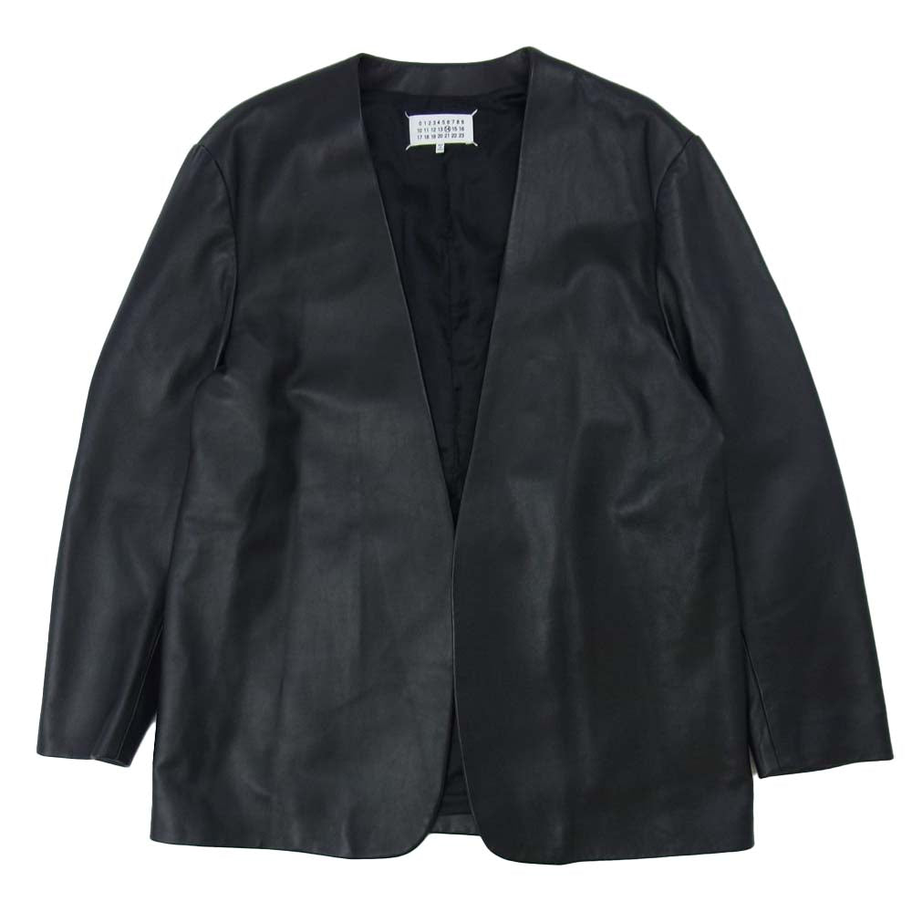 MAISON MARTIN MARGIELA メゾンマルタンマルジェラ 17AW S30BN0387SY0678 14ライン Collarless Leather Jacket ノーカラー シープレザー ジャケット ブラック系 54【美品】【中古】