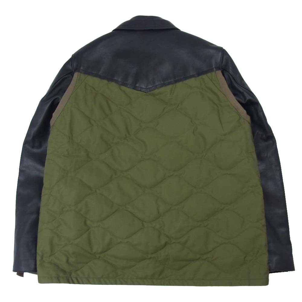 Sacai サカイ 21-02548M oversized contrast panel biker jacket レザー キルティング ドッキング コンビネーション ライダース カーキ系 ブラック系 3【極上美品】【中古】