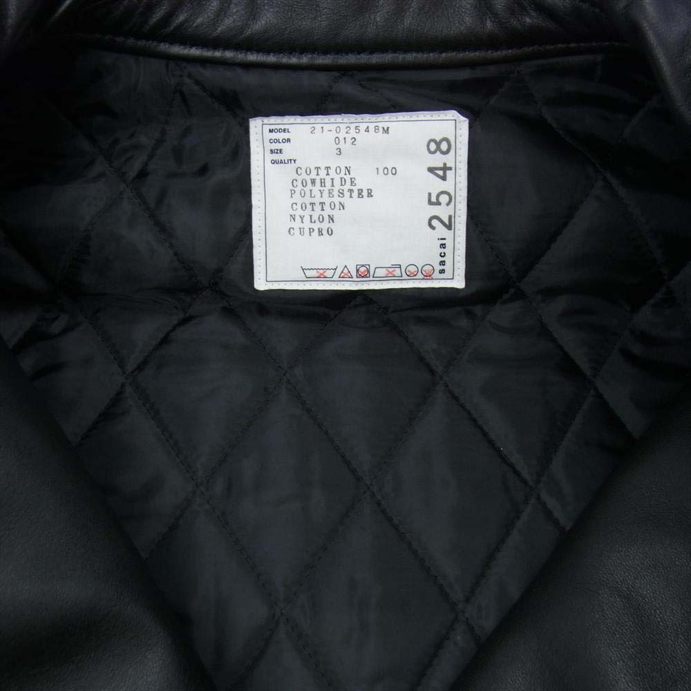 Sacai サカイ 21-02548M oversized contrast panel biker jacket レザー キルティング ドッキング コンビネーション ライダース カーキ系 ブラック系 3【極上美品】【中古】