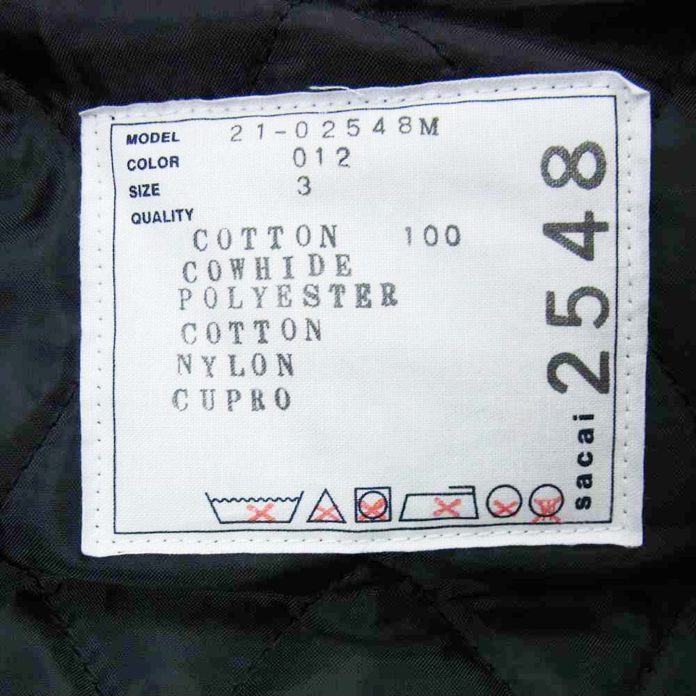 Sacai サカイ 21-02548M oversized contrast panel biker jacket レザー キルティング ドッキング コンビネーション ライダース カーキ系 ブラック系 3【極上美品】【中古】
