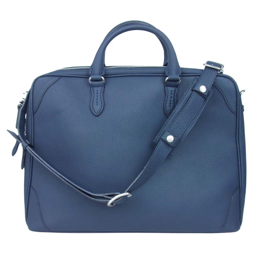 フジタカ 2WAY レザー ショルダー ブリーフ ケース ダークネイビー系【美品】【中古】