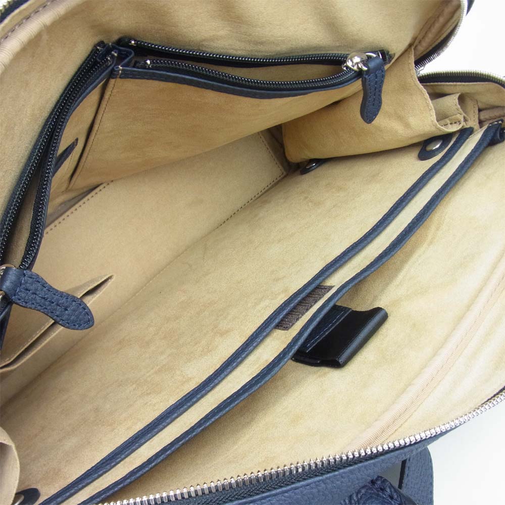 フジタカ 2WAY レザー ショルダー ブリーフ ケース ダークネイビー系【美品】【中古】