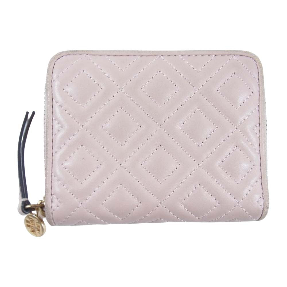 Tory Burch トリーバーチ ロゴ チャーム ファスナー 二つ折り 財布 ウォレット ピンク系【中古】