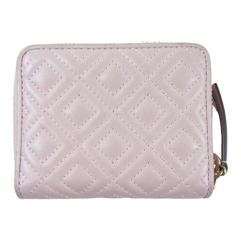 Tory Burch トリーバーチ ロゴ チャーム ファスナー 二つ折り 財布 ウォレット ピンク系【中古】