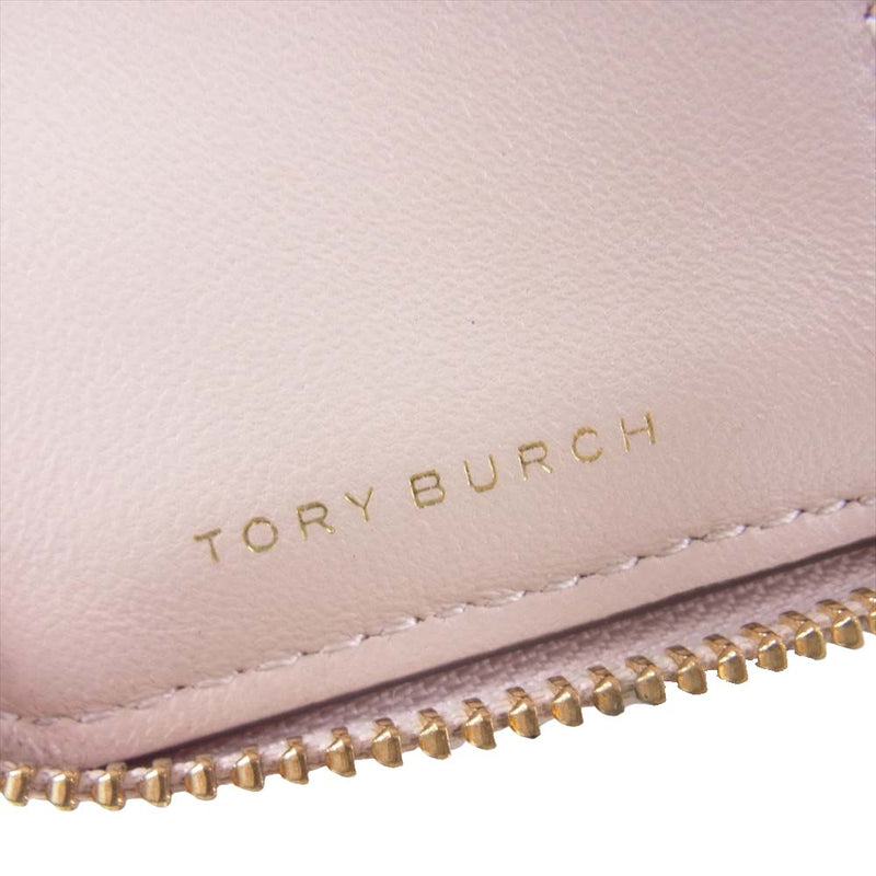 Tory Burch トリーバーチ ロゴ チャーム ファスナー 二つ折り 財布 ウォレット ピンク系【中古】