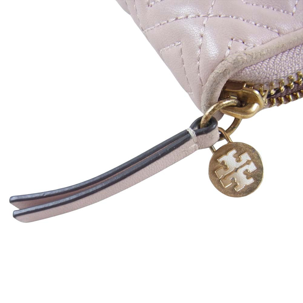 Tory Burch トリーバーチ ロゴ チャーム ファスナー 二つ折り 財布 ウォレット ピンク系【中古】