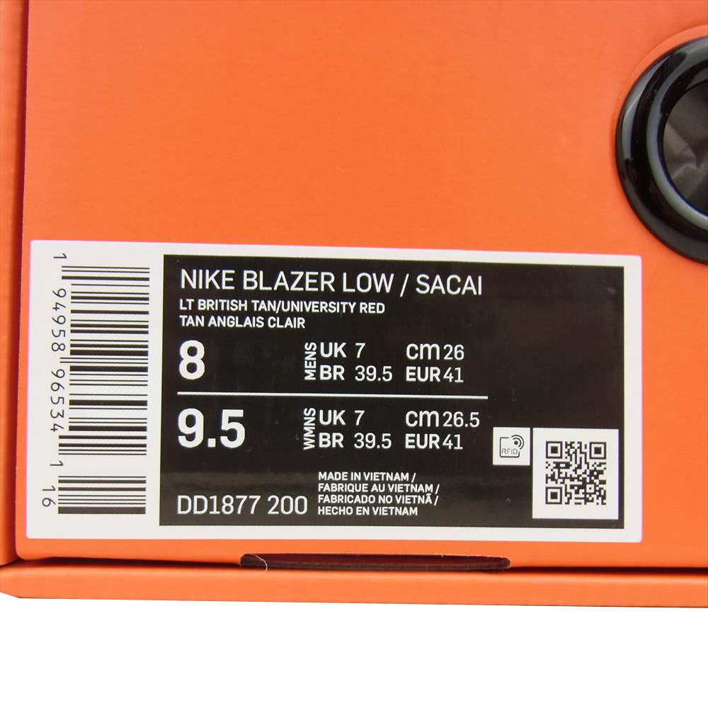NIKE ナイキ DD1877-200 国内正規品 SACAI BLAZER LOW BRITISH TAN サカイ ブレーザー ロー ブリティッシュ タン スニーカー ブラウン系 26【新古品】【未使用】【中古】