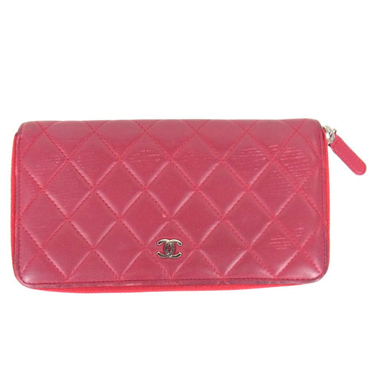 CHANEL シャネル 14569980 マトラッセ ラムスキン キルティング ラウンドジップ 長財布 ワインレッド系【中古】
