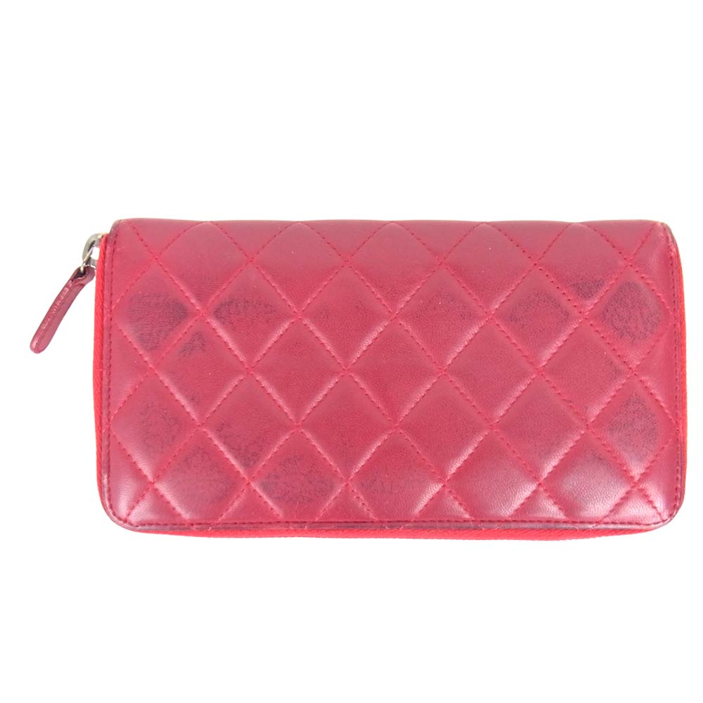 CHANEL シャネル 14569980 マトラッセ ラムスキン キルティング ラウンドジップ 長財布 ワインレッド系【中古】