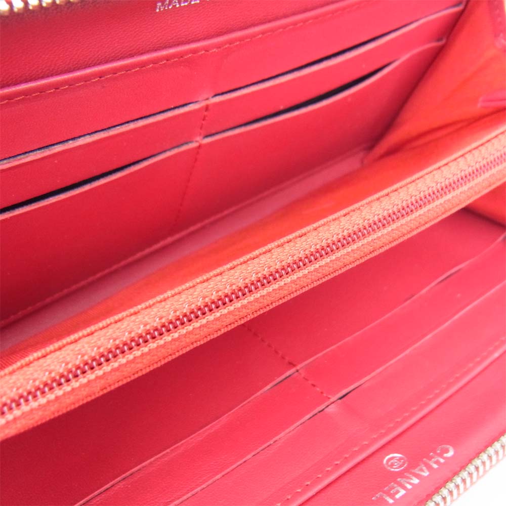 CHANEL シャネル 14569980 マトラッセ ラムスキン キルティング ラウンドジップ 長財布 ワインレッド系【中古】