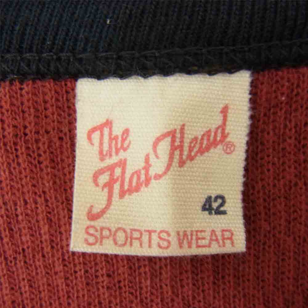 THE FLAT HEAD ザフラットヘッド ボーダー ヘンリーネック ワッフル サーマル カットソー レッド レッド系 42【中古】