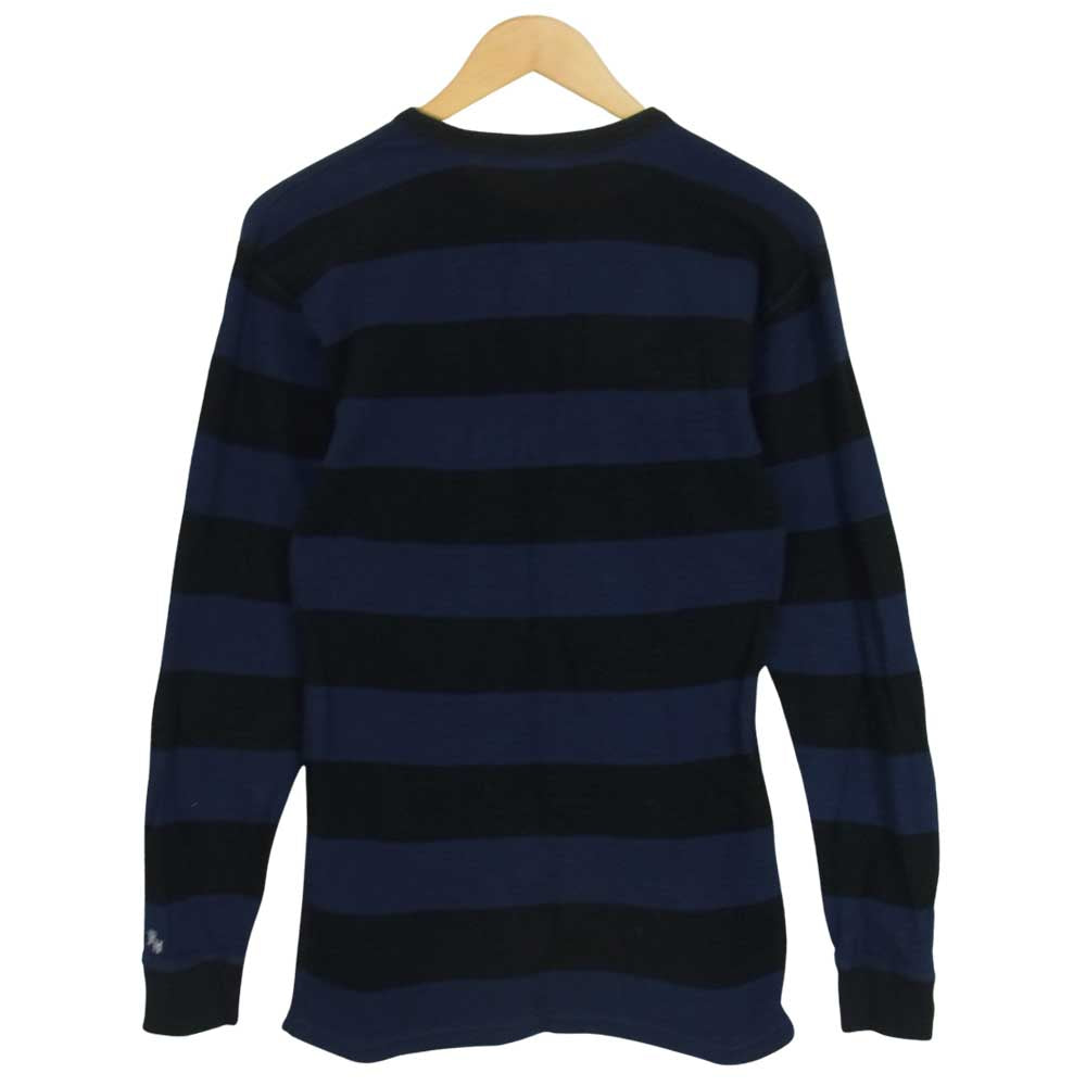 THE FLAT HEAD ザフラットヘッド ボーダー ヘンリーネック ワッフル サーマル カットソー ブルー ネイビー系 42【中古】