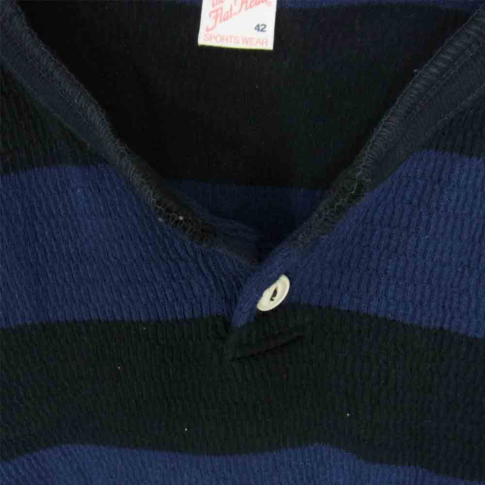 THE FLAT HEAD ザフラットヘッド ボーダー ヘンリーネック ワッフル サーマル カットソー ブルー ネイビー系 42【中古】