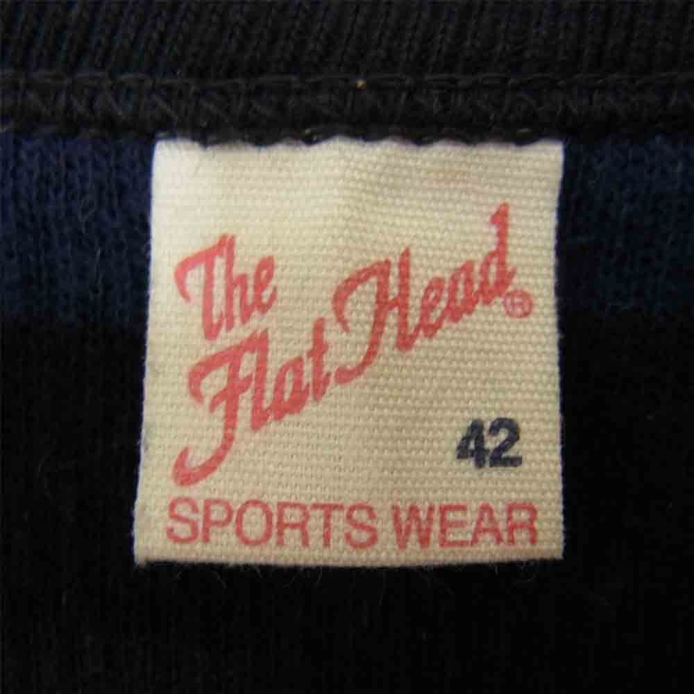 THE FLAT HEAD ザフラットヘッド ボーダー ヘンリーネック ワッフル サーマル カットソー ブルー ネイビー系 42【中古】
