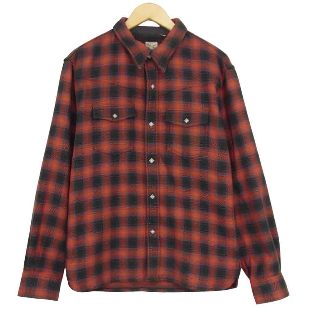 THE FLAT HEAD ザフラットヘッド オンブレチェック ヘビー フランネル スナップ ウエスタン シャツ レッド系 42【中古】