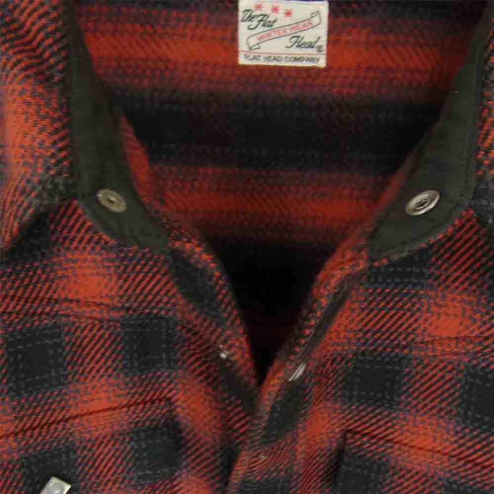 THE FLAT HEAD ザフラットヘッド オンブレチェック ヘビー フランネル スナップ ウエスタン シャツ レッド系 42【中古】