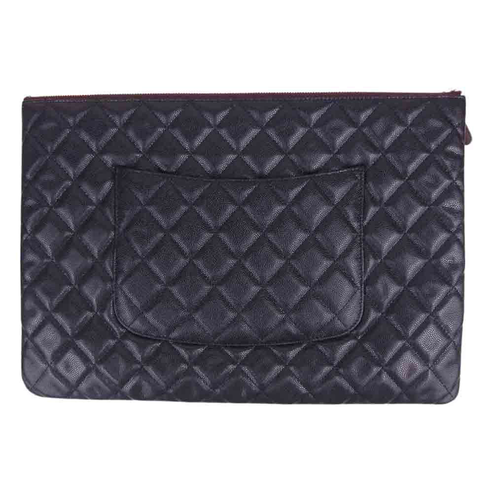 CHANEL シャネル 26502789 キャビアスキン マトラッセ ココマーク キルティング ドキュメントケース クラッチバッグ シルバー金具 シール有 ブラック系【美品】【中古】