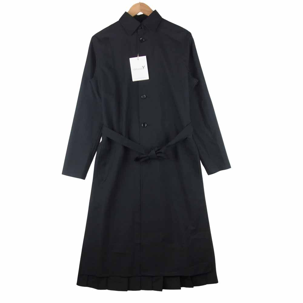 Yohji Yamamoto ヨウジヤマモト 21AW GM-B06-100-1 GroundY T/W Gabardine TW ギャバジン バックプリーツ ロング シャツ コート ブラック系 03【新古品】【未使用】【中古】
