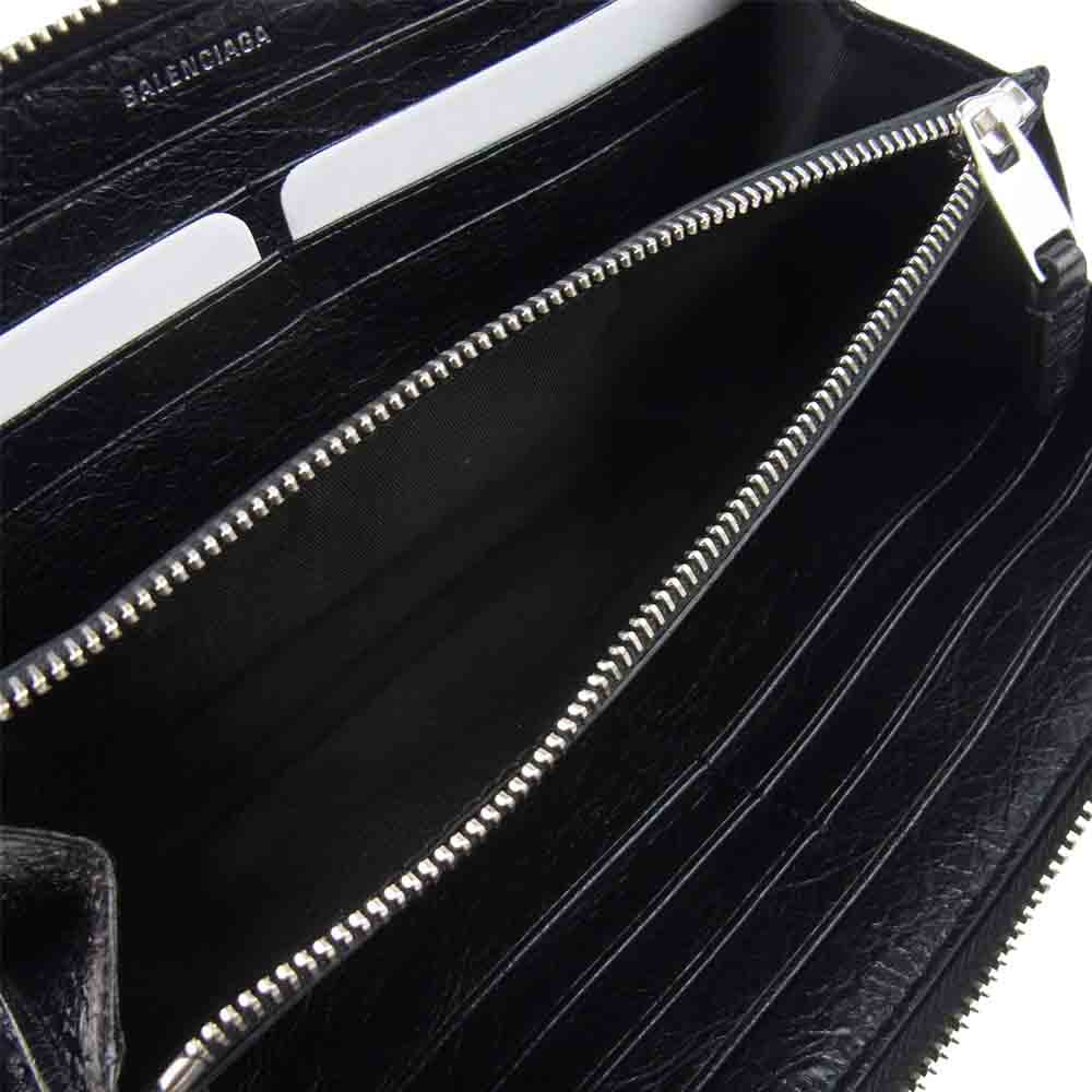 BALENCIAGA バレンシアガ 541996 ラウンドジップ レザー ウォレット 長財布 ブラック系【極上美品】【中古】