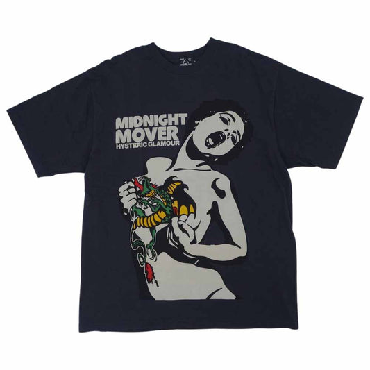 HYSTERIC GLAMOUR ヒステリックグラマー 02212CT15 MIDNIGHT MOVER クルーネック 半袖 Tシャツ ネイビー系 L【中古】