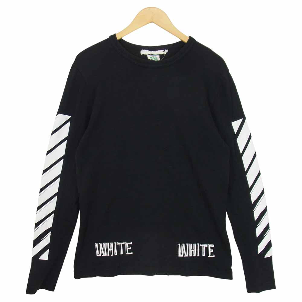 OFF-WHITE オフホワイト クルーネック 長袖 プリント シャツ カットソー ブラック系 S【中古】