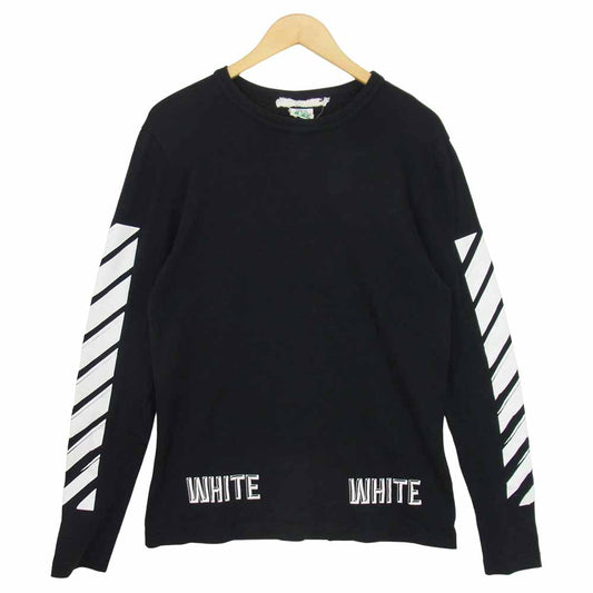 OFF-WHITE オフホワイト クルーネック 長袖 プリント シャツ カットソー ブラック系 S【中古】