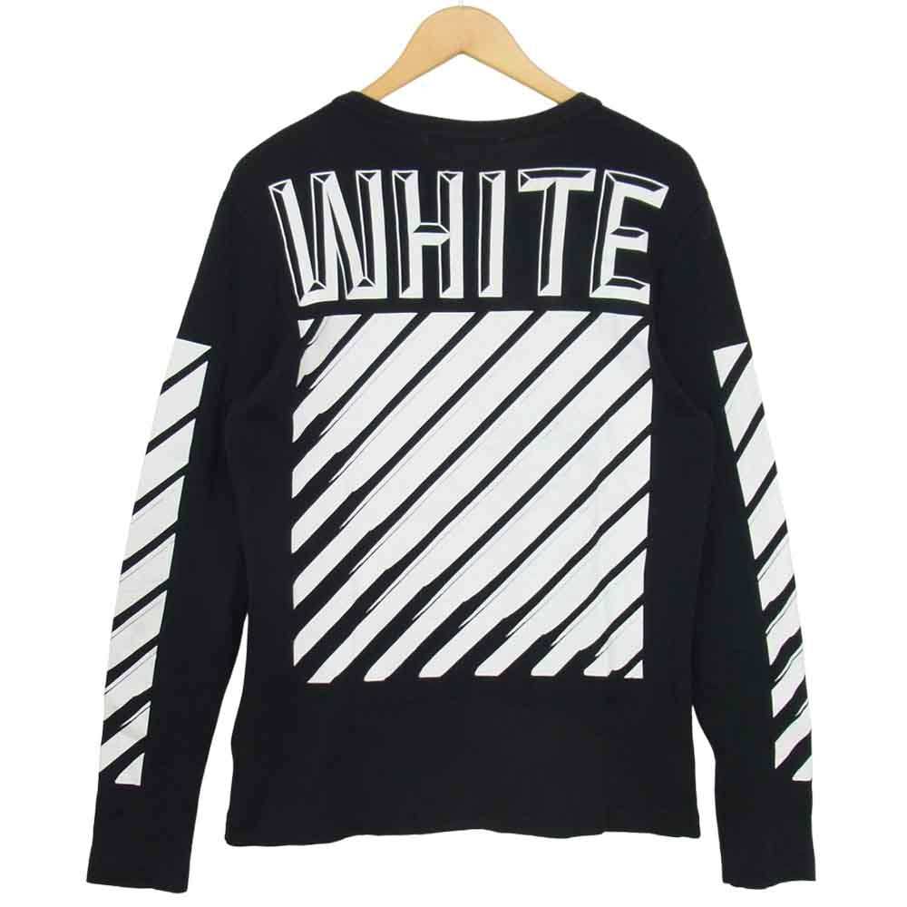 OFF-WHITE オフホワイト クルーネック 長袖 プリント シャツ カットソー ブラック系 S【中古】