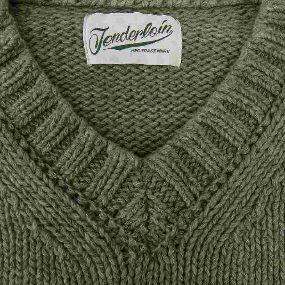 TENDERLOIN テンダーロイン V-NECK COTTON KNIT Vネック ニット セーター オリーブ カーキ系 L【中古】
