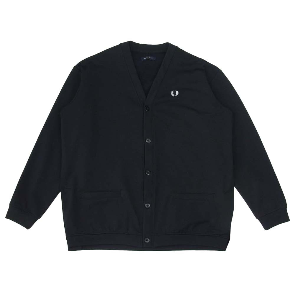 FRED PERRY フレッドペリー F1808 LOOPBACK CARDIGAN ロゴ刺繍 カーディガン ブラック系 L【中古】