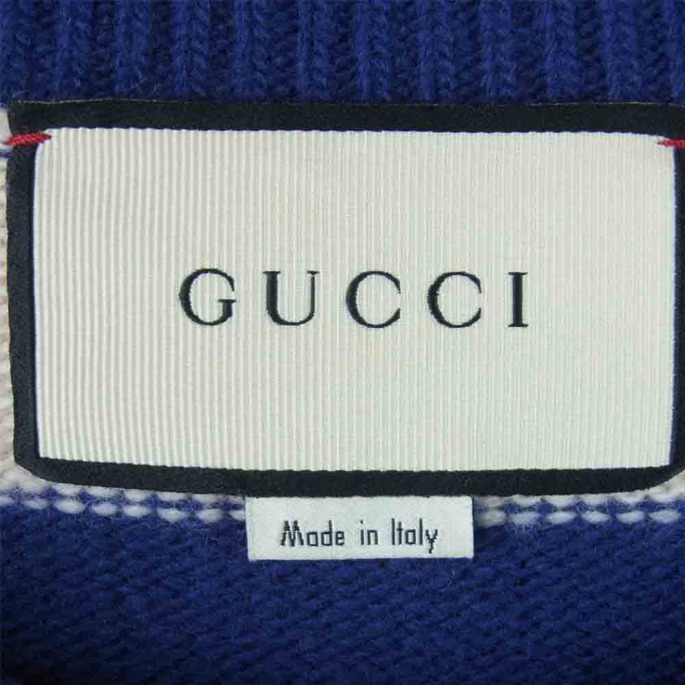 GUCCI グッチ 18SS 499250 X9186 国内正規品 TIGER HEAD LOVED タイガーヘッド ボーダー ニット ブルー系 ホワイト系 M【中古】