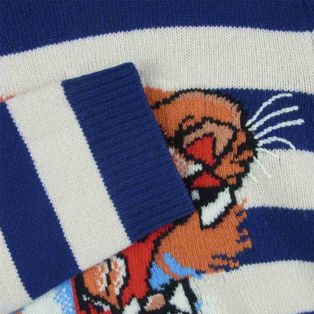 GUCCI グッチ 18SS 499250 X9186 国内正規品 TIGER HEAD LOVED タイガーヘッド ボーダー ニット ブルー系 ホワイト系 M【中古】