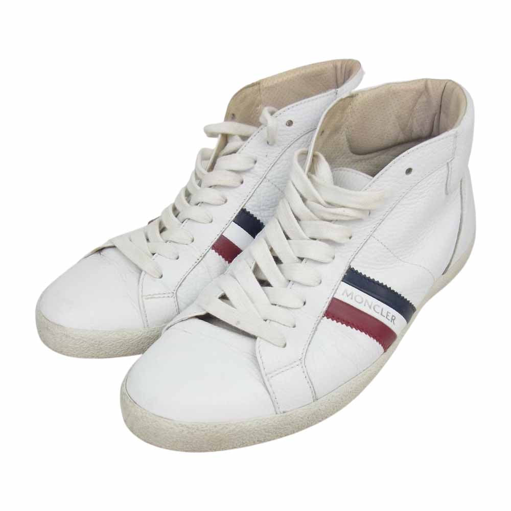 MONCLER モンクレール トリコロールライン レザー ハイカット スニーカー シューズ ホワイト系 43【中古】