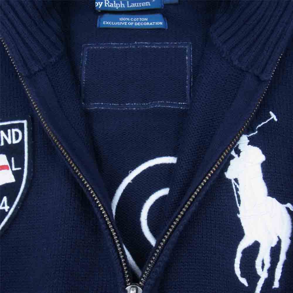 POLO RALPH LAUREN ポロ・ラルフローレン ロゴ刺繍 ビッグポニー フルジップ ニット カーディガン ネイビー系 L【中古】