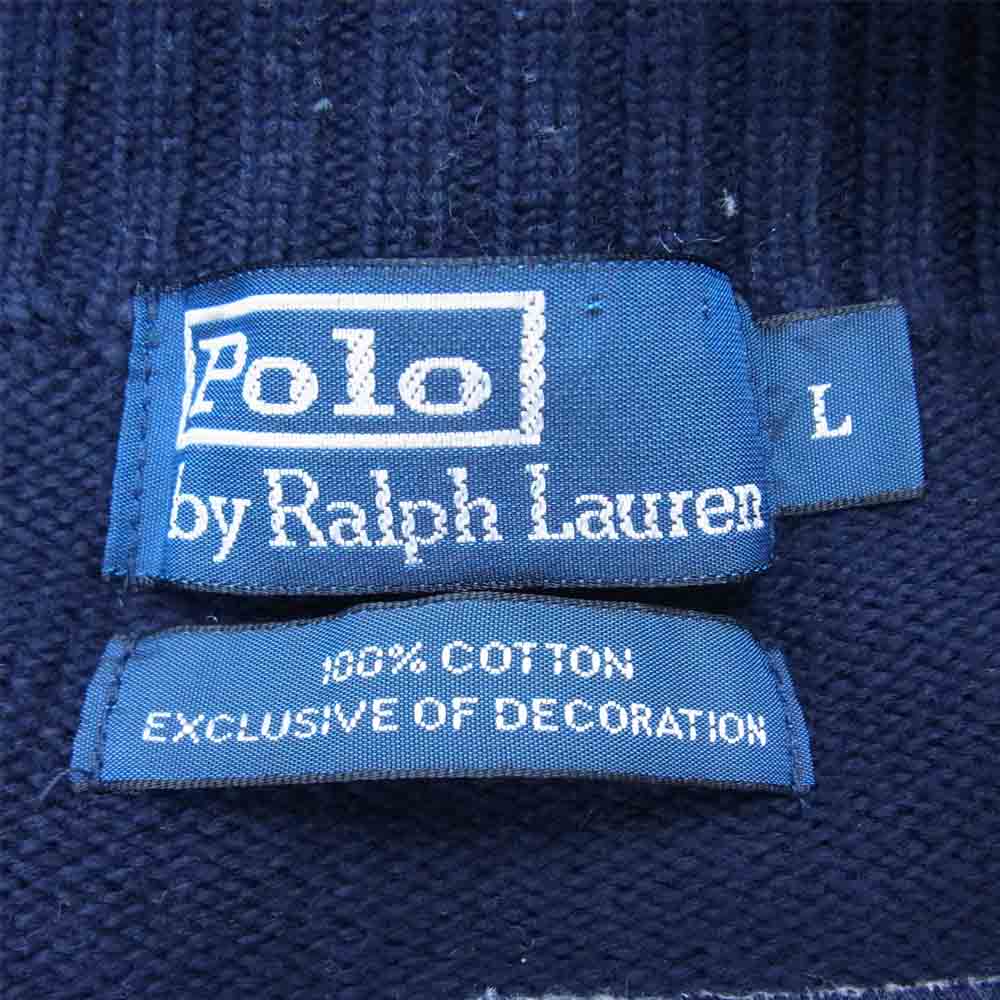 POLO RALPH LAUREN ポロ・ラルフローレン ロゴ刺繍 ビッグポニー フルジップ ニット カーディガン ネイビー系 L【中古】
