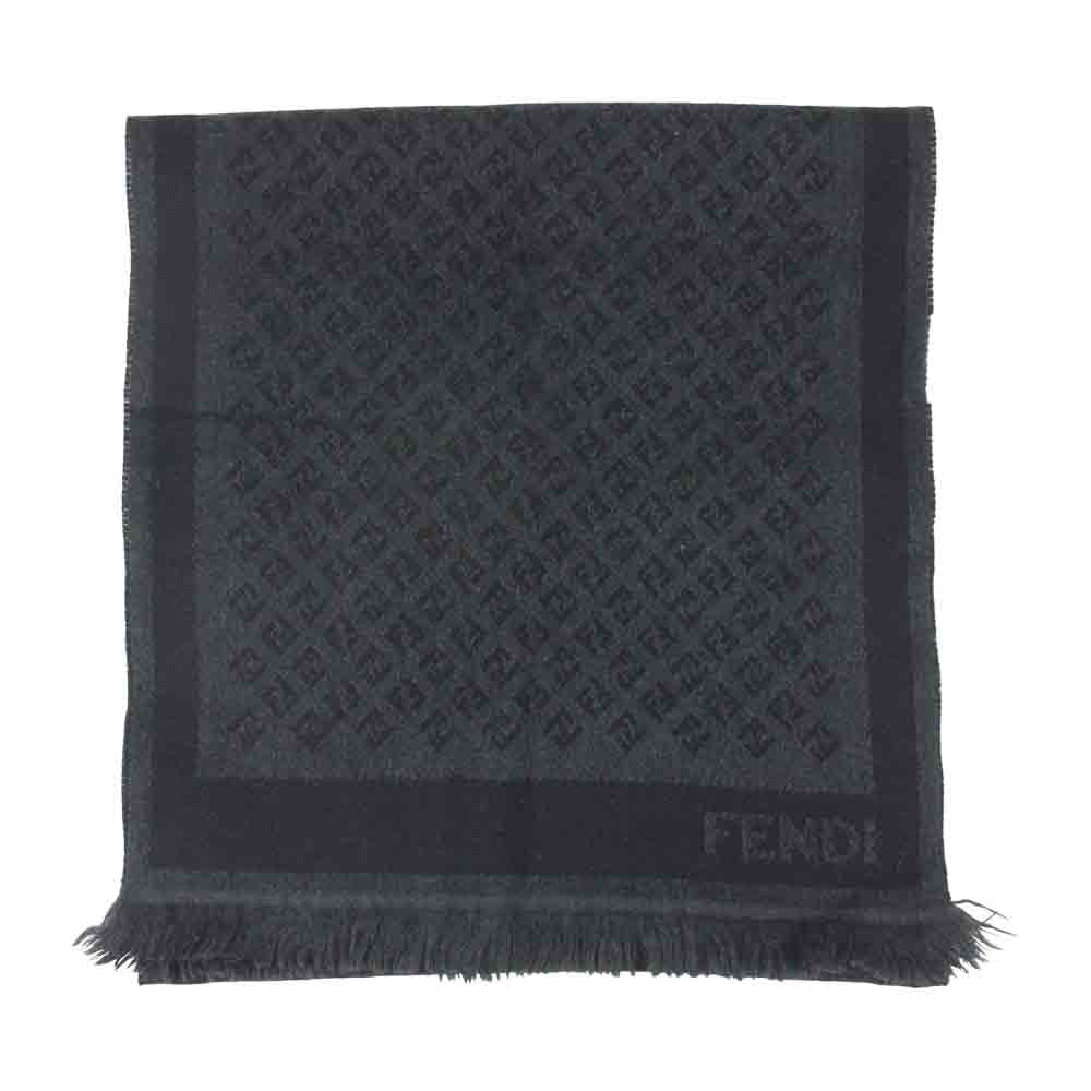 FENDI フェンディ ズッカ ロゴ ウール マフラー イタリア製 ブラック系 グレー系【中古】