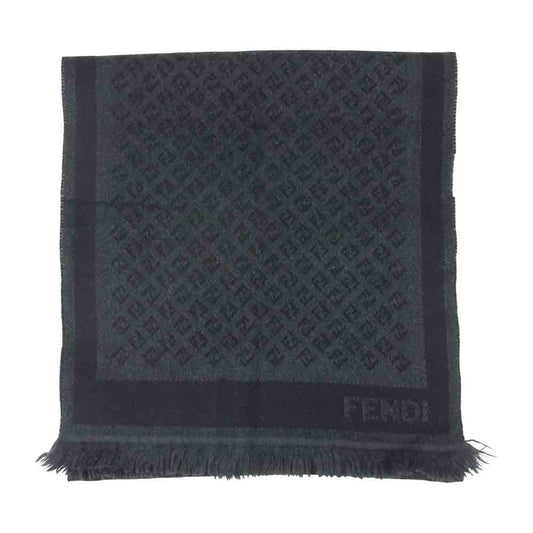 FENDI フェンディ ズッカ ロゴ ウール マフラー イタリア製 ブラック系 グレー系【中古】