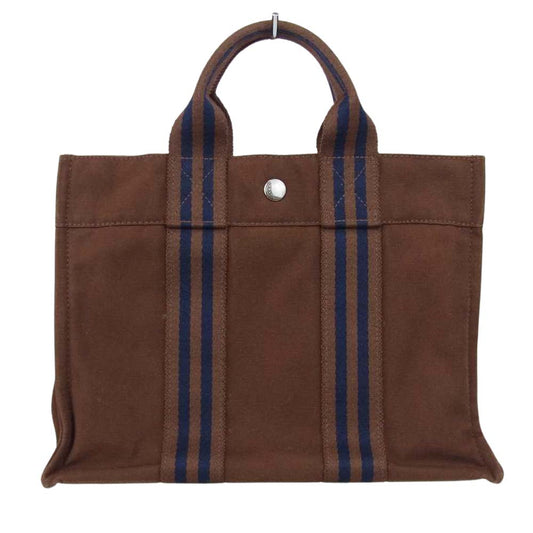 HERMES エルメス フールトゥ PM キャンバス ハンド バッグ ブラウン  ブラウン系【中古】