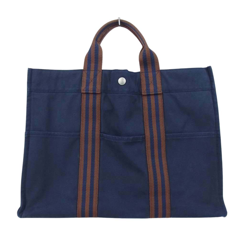HERMES エルメス フールトゥ MM キャンバス ハンド バッグ ネイビー ネイビー系【中古】