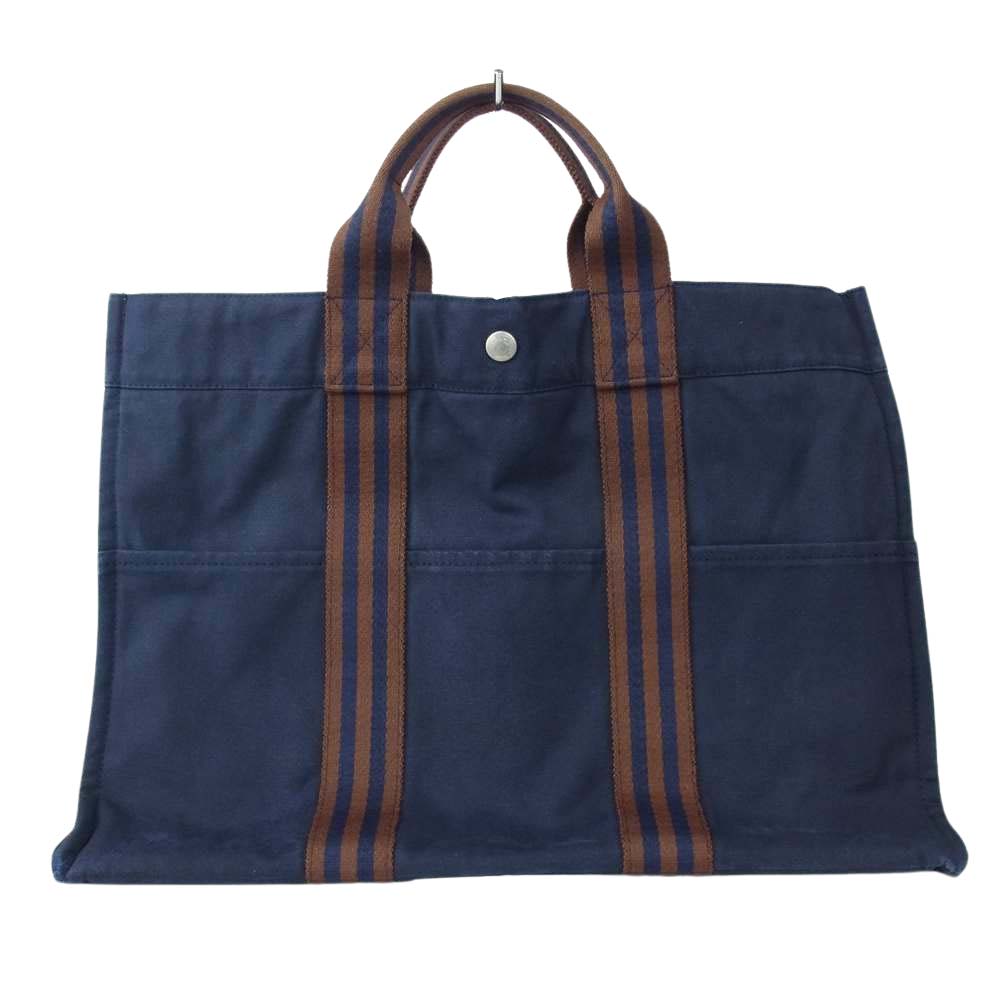 HERMES エルメス フールトゥ MM キャンバス ハンド バッグ ネイビー ネイビー系【中古】