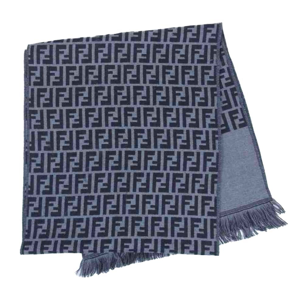 FENDI フェンディ イタリア製 ズッカ ロゴ モノグラム ウール マフラー グレー系【中古】