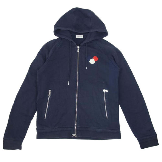 MONCLER モンクレール C10918400000 8098U 国内正規品 MAGLIA CARDIGAN トリコロールワッペン ジップ パーカー ネイビー系 L【中古】