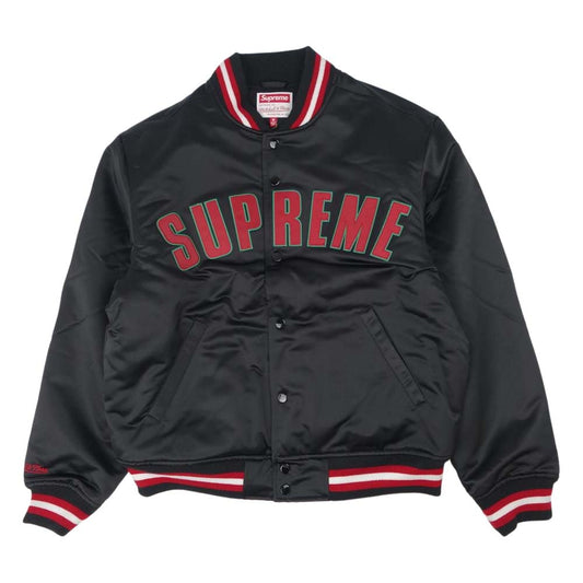 Supreme シュプリーム 21SS × Mitchell & Ness ミッチェル アンド ネス Satin Varsity Jacket サテン バーシティ ジャケット ブラック系 M【美品】【中古】