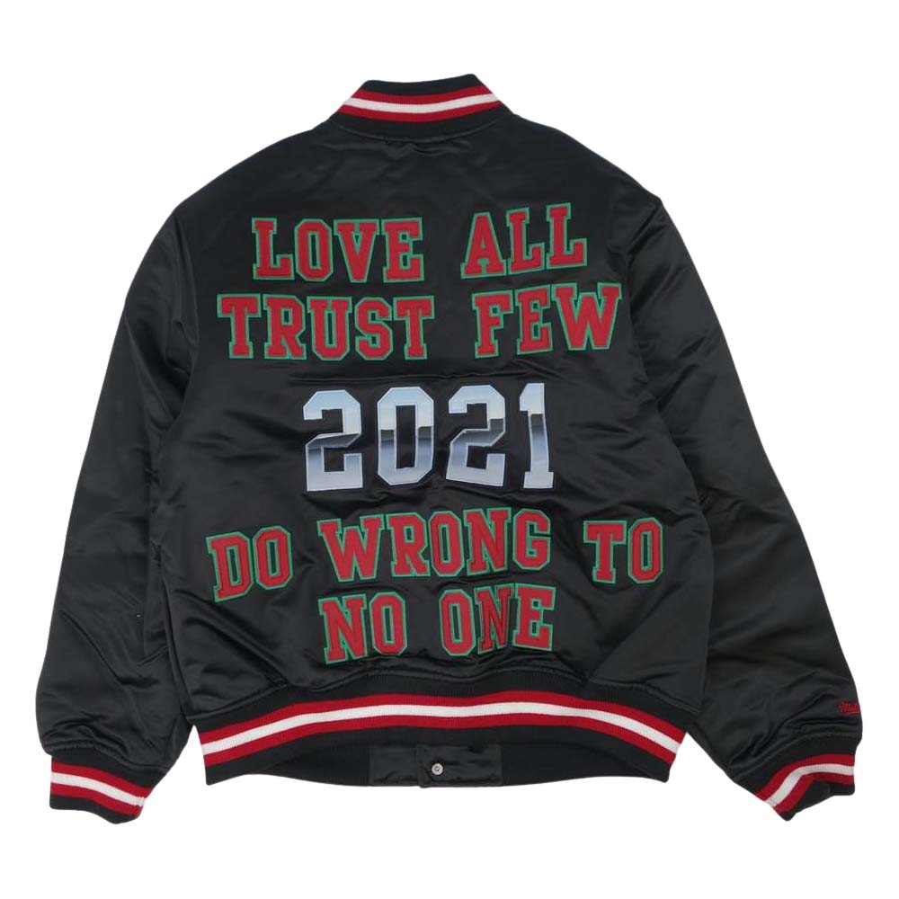 Supreme シュプリーム 21SS × Mitchell & Ness ミッチェル アンド ネス Satin Varsity Jacket サテン バーシティ ジャケット ブラック系 M【美品】【中古】