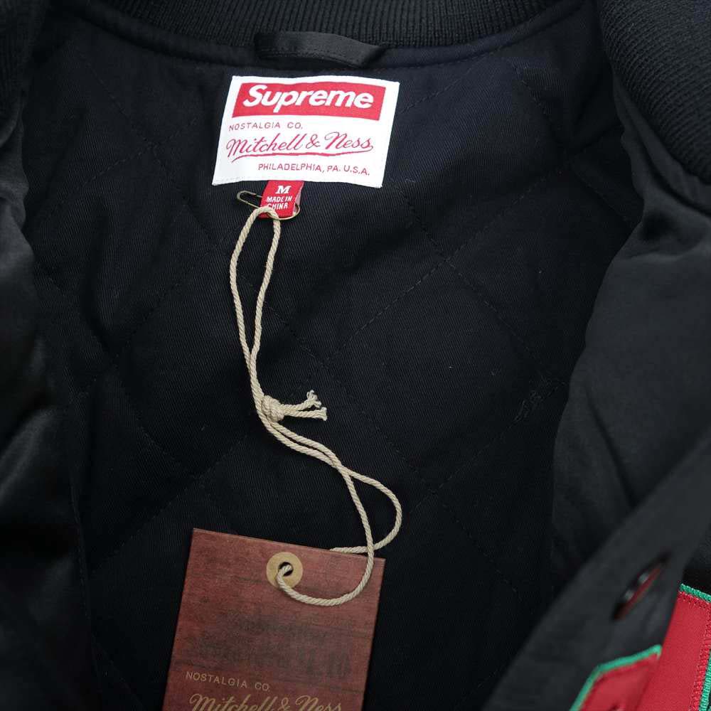 Supreme シュプリーム 21SS × Mitchell & Ness ミッチェル アンド ネス Satin Varsity Jacket サテン バーシティ ジャケット ブラック系 M【美品】【中古】