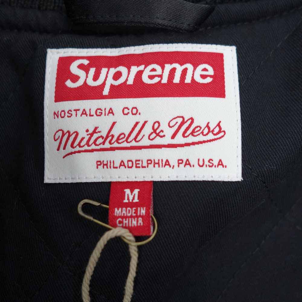 Supreme シュプリーム 21SS × Mitchell & Ness ミッチェル アンド ネス Satin Varsity Jacket サテン バーシティ ジャケット ブラック系 M【美品】【中古】