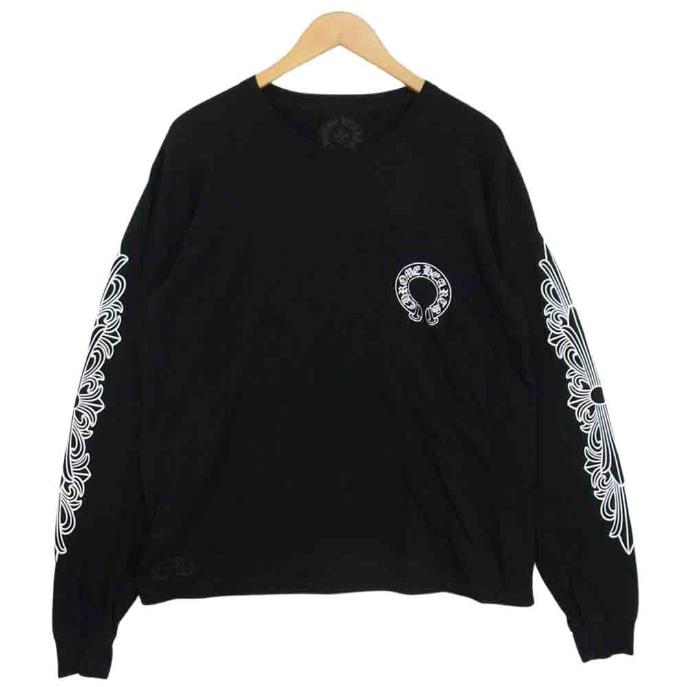 CHROME HEARTS クロムハーツ（原本無） ホースシュー フローラルクロス プリント 長袖 Tシャツ ブラック系 L【中古】
